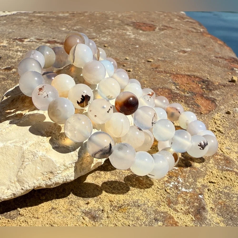 Authentic Montana Agate Precious Gemstone Crystal Beaded Stretch Bracelet - Picture 4 of 10